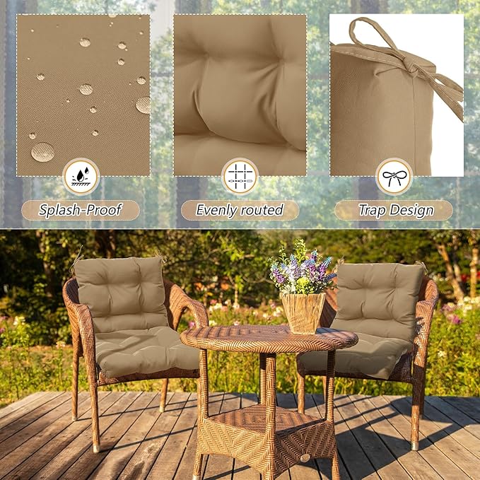 Marsui 6 Pcs Outdoor Indoor High Back Chair Cushions Patio Furniture Tufted Pillow with Ties Water-Resistant Replacement Outdoor Rocking Chair Cushions, 42 x 21 Inches (Dark Brown,Solid Color)