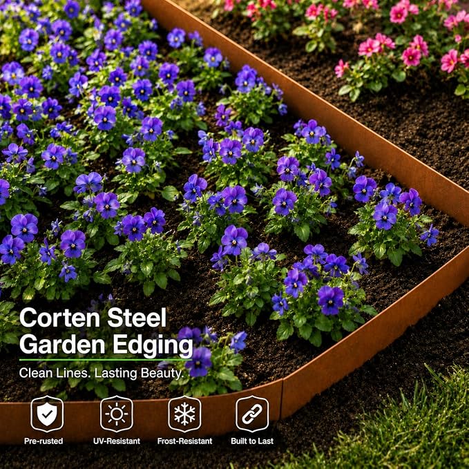 10-Pack Corten Steel Landscape Lawn Edging 4.5 inch Height, Rust Patina Finish Bendable Metal Strips, Hammer-in Edge Border - Yard Pathway Divider, 40 inch Each(33Ft Total), #LYLB45RT-US2