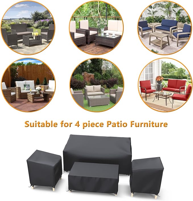 Outdoor Furniture Cover Waterproof, STARTWO Patio Furniture Covers 4 Piece Set for Chairs, Couch, Table Coffee, Black