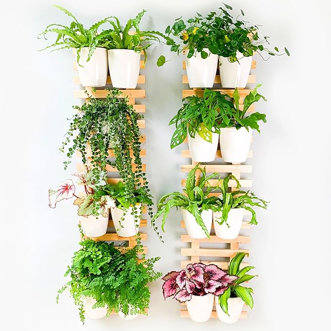 ShopLaLa Wall Planter (120cm, 2 Pack) Large Wooden Hanging Ladder Planters for Indoor Outdoor Plants, Wall Mount Plant Holders Succulents Orchids, Flower Pots, Vertical Garden Balcony Patio Home Decor