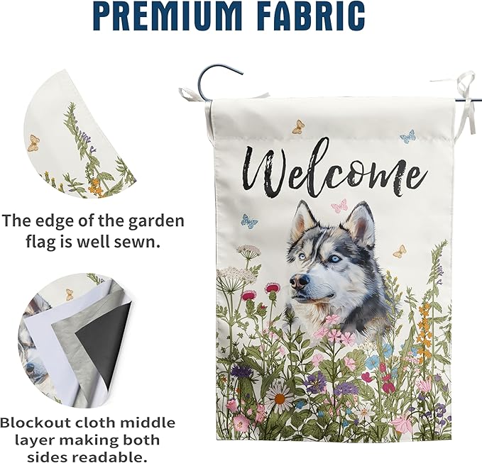 Floral Husky Terrier Garden Flag Spring Summer House Flags 28 x 40 Double Sided Flower Dog Yard Flags for Outside Large Outdoor Welcome Flags