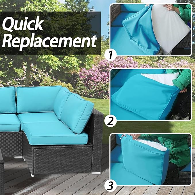 14Pcs Patio Cushion Covers Replacement Splashproof UV-Resistant Inelastic Covers with Zippers, Max Compatible 23.6x23.6x3.9 inch Patio Cushion, for 7 Pcs Outdoor Patio Furniture Sets