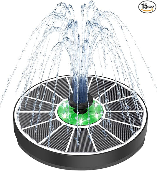 Yzert Solar Fountain White Lights Glass, 3.5W Solar Water Fountain with 2200 mAh Battery, Bird Bath Fountains Solar Power with 4 Fixers & 7 Nozzles for Outdoor,Patio, Garden Decor, Pond,Hummingbird