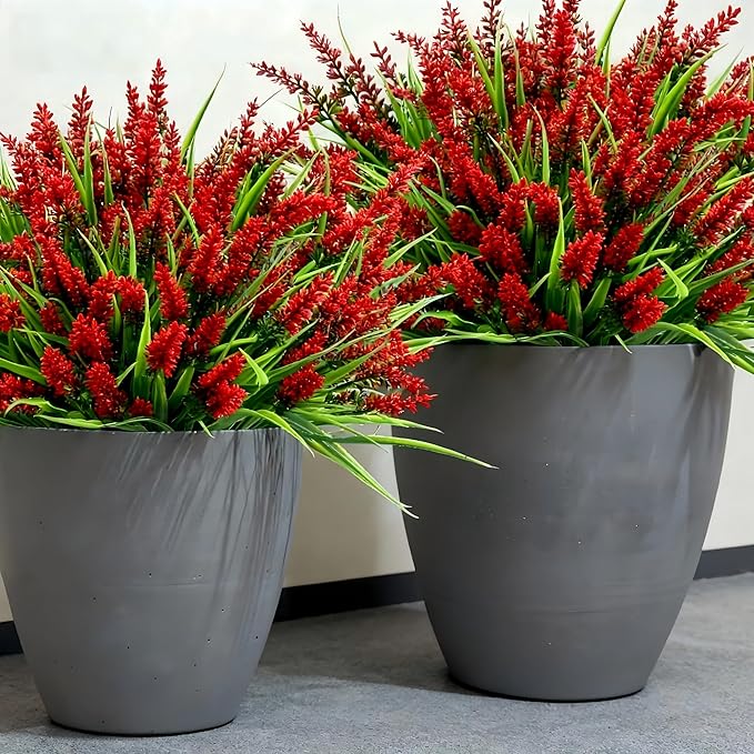 Geegoods Artificial Plants Flowers Outdoor – 24 Bundles Red Faux Flowers UV Resistant, Fake Outdoor Plants for Planters, Window Boxes, Hanging Baskets, Front Porch, Patio, Garden Decor