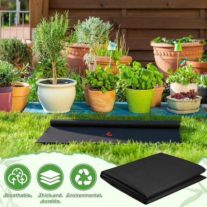 Breling 63 x 300 Inch Raised Garden Bed Liner Non Woven Plant Felt Liner Roll Easy to Cut for Flower Basket Window Box Large Veg Trough, Black