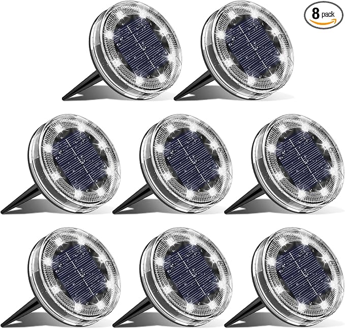 vighep 8 Pack Solar Ground Lights, 2.8 inch Flat Solar Light Outdoor Waterproof, Anti Rust, Low Profile Led Solar Powered Disc Lights Landscape Lighting for Yard,Walkway,Lawn,Path - Cool White
