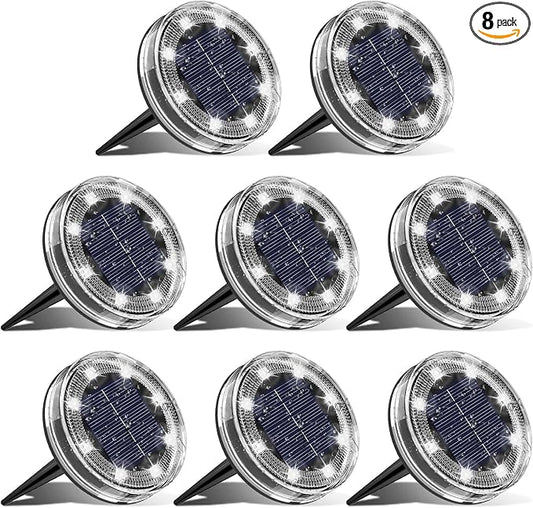 vighep 8 Pack Solar Ground Lights, 2.8 inch Flat Solar Light Outdoor Waterproof, Anti Rust, Low Profile Led Solar Powered Disc Lights Landscape Lighting for Yard,Walkway,Lawn,Path - Cool White