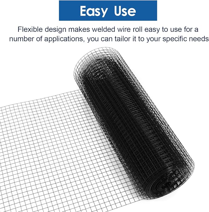 48'' x 50' 1/2inch Hardware Cloth 19 Gauge Black Vinyl Coated Welded Fence Mesh for Home and Garden Fence and Home Improvement Project
