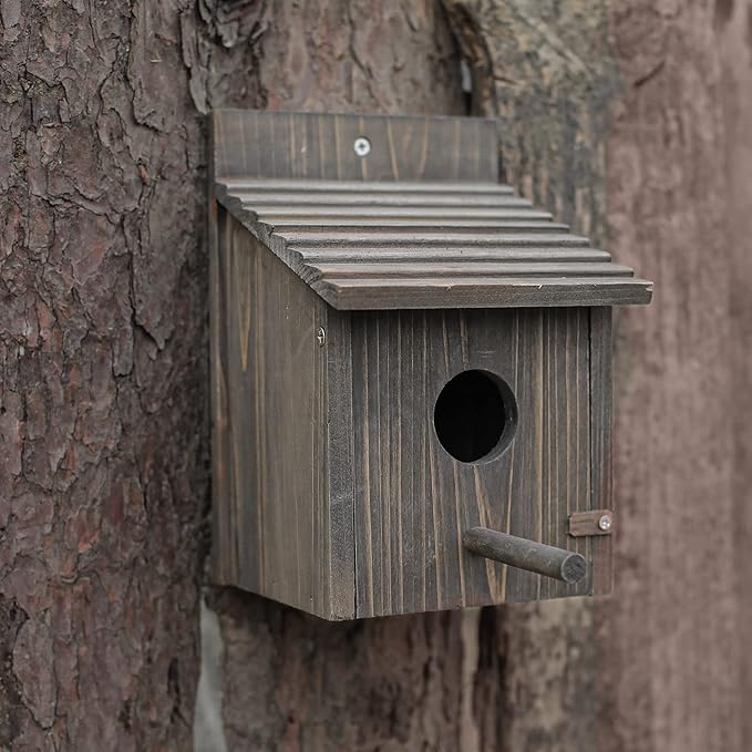 NATUREYLWL Weatherproof Bird House, Wooden Bird Houses for Outside with Pole, Durable Birdhouse for Finch, Bluebird, Cardinals, Hanging Birdhouse Garden Country Cottages