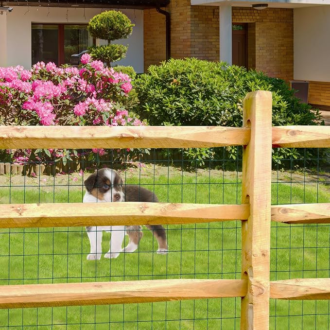 FOREHOGAR Green PVC Coated Welded Wire Fence 48 Inch x 50 Foot, 2 Inch x 3 Inch 16GA, Garden Border Fencing Roll Vinyl Coating Metal Wire Mesh for Yard Vegetable Plant Protection Poultry Netting