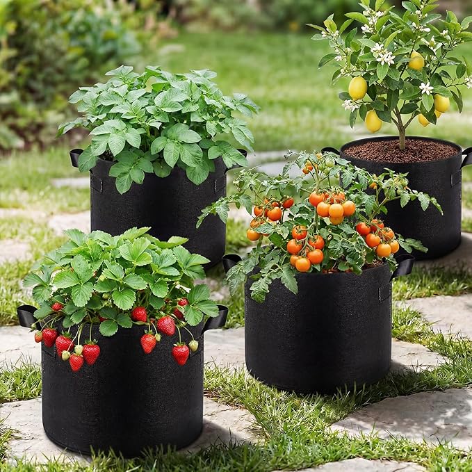 Songrey 10-Pack 10 Gallon Grow Bags, Thickened Nonwoven Fabric Pots with Handles, Heavy Duty Garden Planter for Tomato, Vegetables and Flower