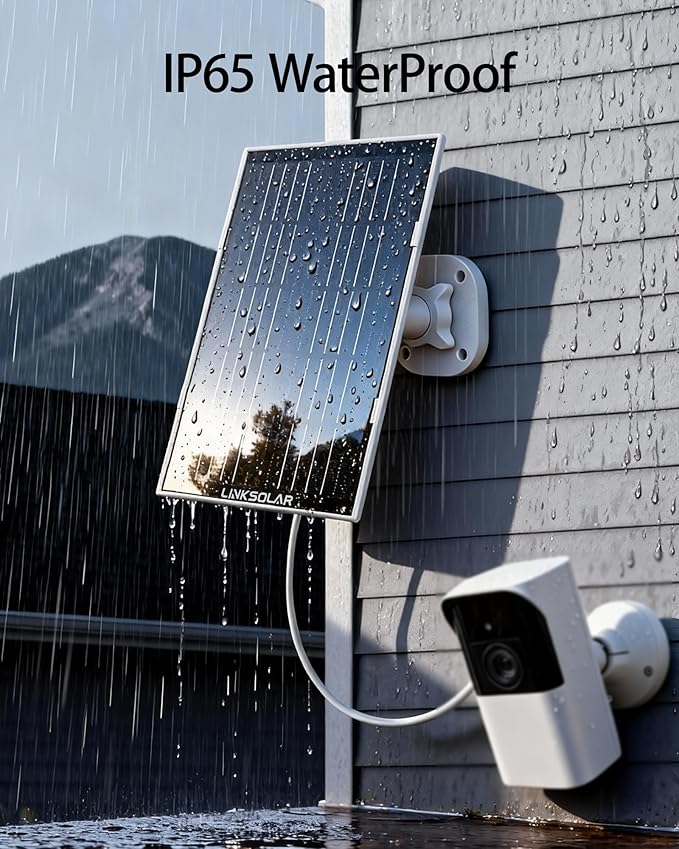 Solar Panel for Ring Security Camera Doorbell Outdoor, 8W Solar Panels Charger with Micro USB, DC & USB-C Port for Rechargeable Battery Camera, IP65, 9.8ft Cable, 360°Adjustable Bracket