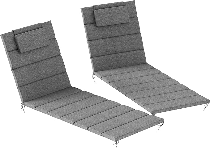 Outsunny Outdoor Lounge Chair Cushion Set of 2, 80" x 26" UPF50+ 230gsm Olefin and 25D High-Density Foam, Foldable Patio Chaise Lounge Cushion Set, Fade Resistant for Lawn Pool, Charcoal Gray