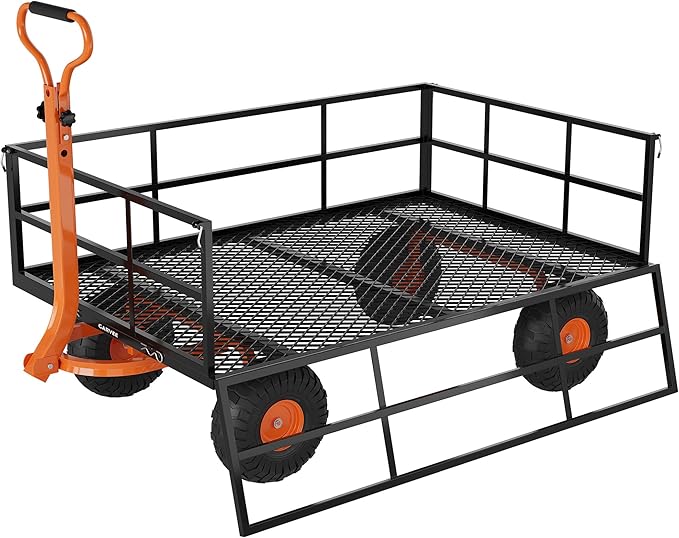 Garvee Steel Garden Cart, 1200 LBS Capacity Utility Outdoor Wagon, Heavy Duty Mesh Garden Wagon with Removable Sides, 2-in-1 Handle, 13" Tires for Yard, Lawn, Garden