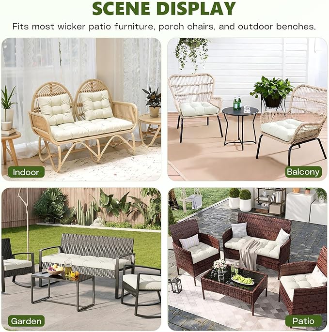 Wicker Chair Cushions Set, 2 U-Shaped Cushions & 1 Loveseat, Waterproof Outdoor Loveseat Cushion for Patio Furniture, Settee Bench Pad All Weather,Beige
