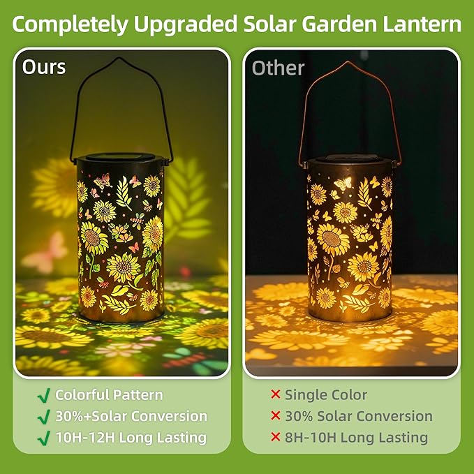 Colorful Solar Lanterns Outdoor Waterproof, Sunflower Birthday Gifts for Women Mom Grandma, Garden Hanging Solar Lantern Lights for Patio