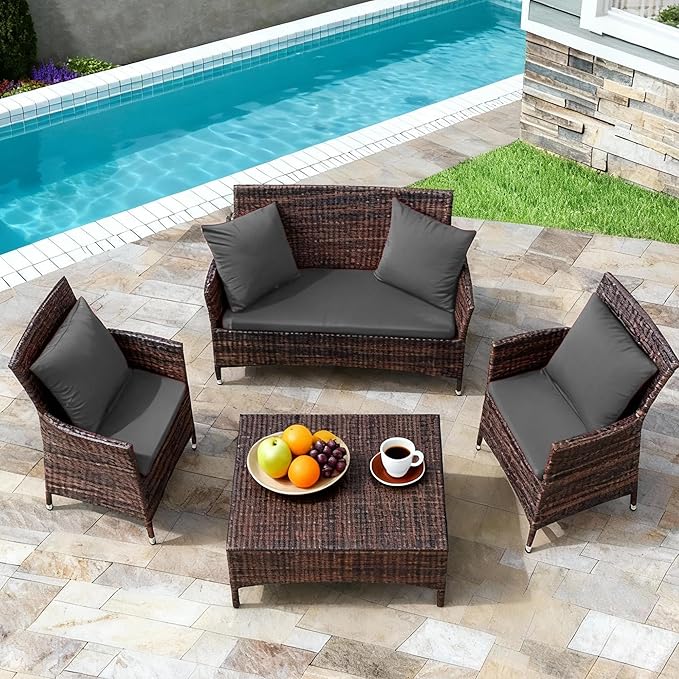 Waterproof 3-Piece Patio Sofa Cushion Cover Set - Replacement Covers for Outdoor Wicker Furniture, Bench & Seat Cushions with 4pcs Throw Pillow Cover