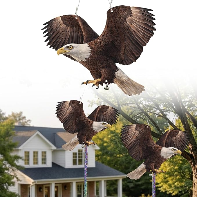 5 Pack Fake Eagle to Scare Animals Away, Hanging Flat Plastic Fake Eagle with Reflective Tape for Keep Pigeon Woodpecker Away for Outdoor Contryard Garden Balcony Window Patio Backyard