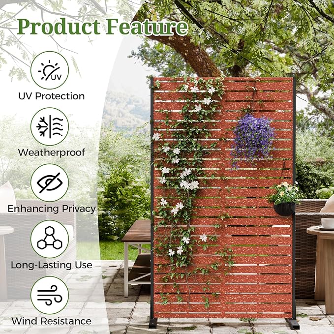 Privacy Screen Outdoor 60" Hx35 W Freestanding Privacy Panel with Stand, HDPE Decorative Privacy Fence with Sandblasting Louver Pattern, Patio Divider Screen, Privacy Screens for Outside