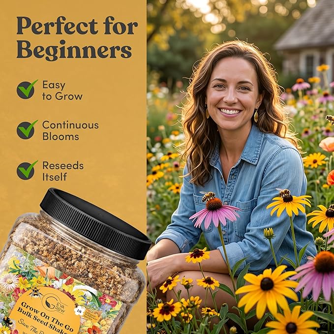 Wildflower Seed Mix 1LB Tub - Save The Bees Seed Mix, by GevaGrow | Bulk 300,000+ Seeds | Pollinator & Bee Attracting Flower Seeds Bulk for Planting in Pots & Outdoor Gardens | 1 Pound Tub