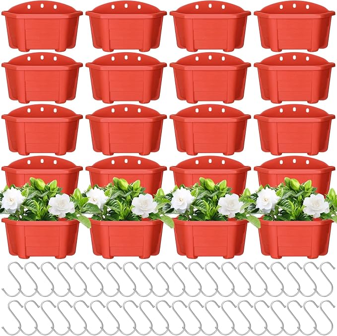 Rtteri 20 Pack Wall Hanging Planters, 9.8 Inch Plastic Flower Pots for Railing Fence, Wall Plant Basket for Balcony Fence Garden Yard Home Indoor Outdoor Decor