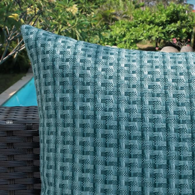 Kevin Textile Outdoor Waterproof Throw Pillow Covers Pack of 2 Boho Farmhouse Decorative Lumbar Cushion Covers for Garden Patio Tent Balcony Bench Couch Sofa 12x24 Inch, Teal