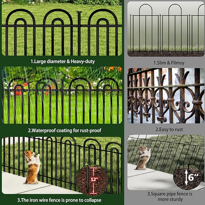 Decorative Garden Fence, 10 Panels No Dig Fence, 32 in(H) x 24.16 ft(L) Animal Barrier for Dogs Rabbits, Rustproof Metal Arched Decorative Garden Fences for Flower Bed, Outdoor, Yard, Patio