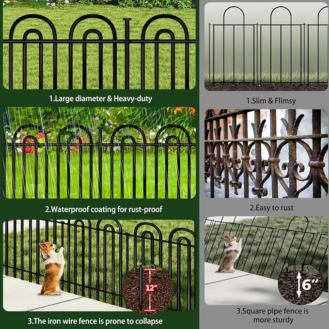 Decorative Garden Fence, 8 Panels No Dig Fence, 40 in(H) x 19.34 ft(L) Animal Barrier for Dogs Rabbits, Rustproof Metal Arched Decorative Garden Fences for Flower Bed, Outdoor, Yard, Patio
