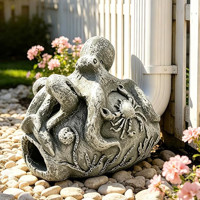 Teaeeno Real Octopus Gutter Downspout Extension Decor,Animal Gutter Downspout Decorative,3''x4'' Downspout Extender Diverter Splash Block Sculpture Outdoor Decor,Outdoor Garden Animal Statue Ornament