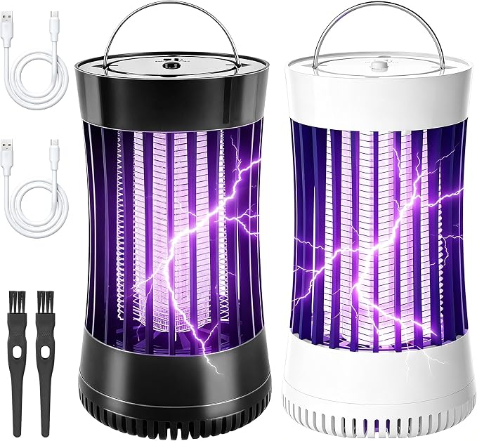 Phosooy 2 Packs Indoor Electric Bug Zapper with Fan, 2-in-1 Mosquitoes Killer with 1500V High Voltage, Small Fly Insects Lamp Trap Catching Moth Gnat Fruit Flies, White & Black, No Battery