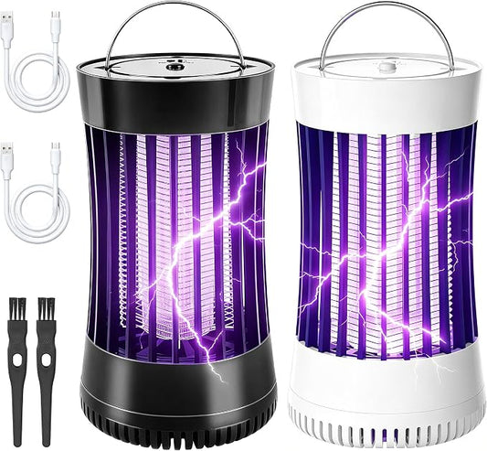 Phosooy 2 Packs Indoor Electric Bug Zapper with Fan, 2-in-1 Mosquitoes Killer with 1500V High Voltage, Small Fly Insects Lamp Trap Catching Moth Gnat Fruit Flies, White & Black, No Battery