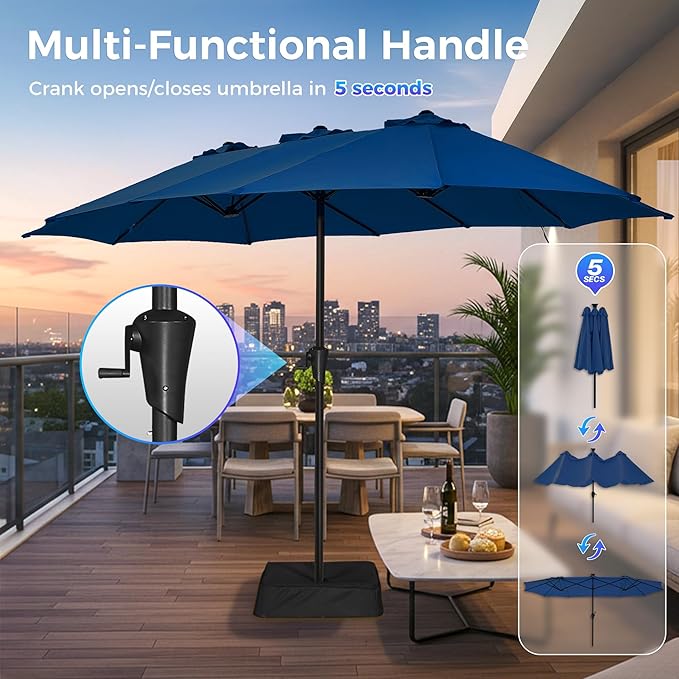 SUPERJARE 13FT Outdoor Patio Umbrella with Base Included, Double Sided Pool Umbrellas with Fade Resistant Canopy, Large Table Umbrella for Deck, Market, Backyard - Navy Blue
