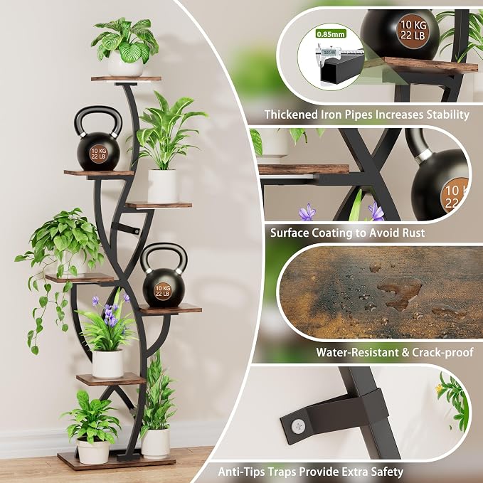 EVAWOO Plant Stand Indoor with Grow Lights - 58" Corner Plant Shelf Indoor, 7 Tiered Tall Lighted Plant Stand for Indoor Multiple Plants, Flower Stands Display Rack Holder for House, Patio, Black