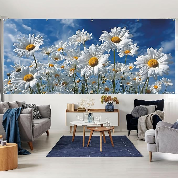 7 * 16FT Summer Garage Door Cover Decorations Sunset Palm Trees Garage Door Banner for Outdoor Indoor Summer Party Photography Backdrop (daisy, 7 * 16 ft)