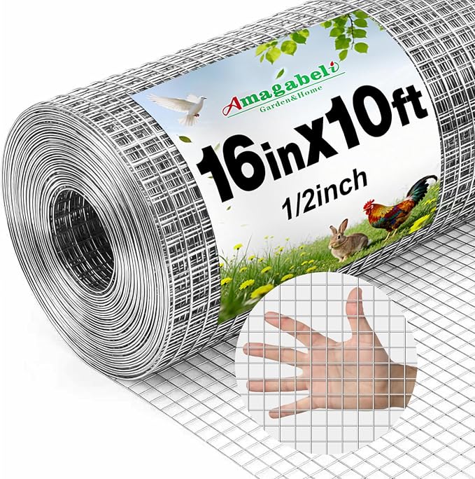 AMAGABELI GARDEN & HOME Hardware Cloth Chicken Wire Fence 1/2 inch 15.7in x 10ft Galvanized Welded Cage Wire for Bird Wire Gopher Wire Rabbit Wire Snake Fence Poultry Netting Cage Screen