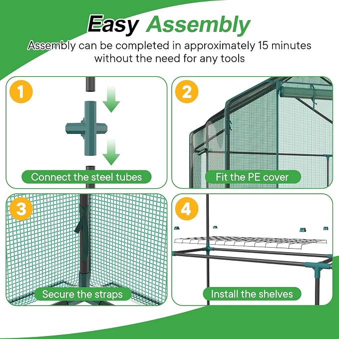 NEWBULIG Outdoor Greenhouse, Walk-in Greenhouse with 2 Tier 8 Plant Shelves, 56"×56"×77" Durable PVC Cover, Portable Greenhouses for Outdoor Garden, Patio, Porch, Backyard Green Houses, Green