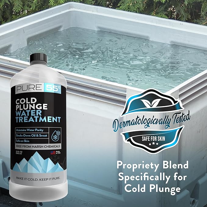 3in1 Cold Plunge Water Treatment, Weekly Natural Ice Plunge Stabilizer & Clarifier, Harsh Chemical Free, Fight Scum & Odors for Clear Waters - Pure55 Made in the USA (32 Fl Oz)