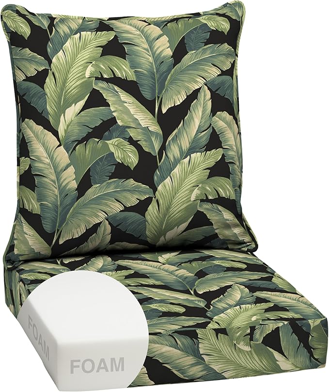 Arden Outdoor Foam Deep Seat Cushion Set, 24x24, Premium High-Density Foam, Never Flattens, Weather-Proof for Patio Chair Sofa Couch, Onyx Cebu