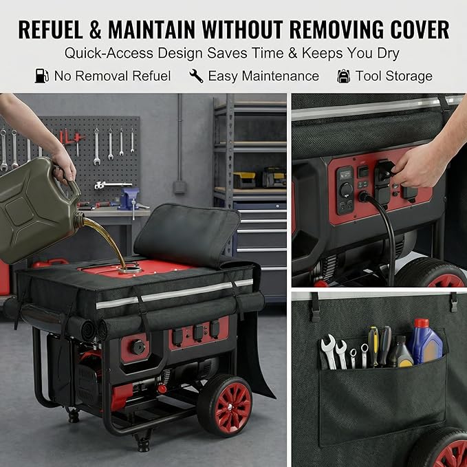 Generator Cover While Running, Portable Generator Cover for Outdoor Use, with Double Layer 900D Fabric, 30"L x 30"W x 26"H, Universal Fit for 6000W-11000W Frame Generators, Black