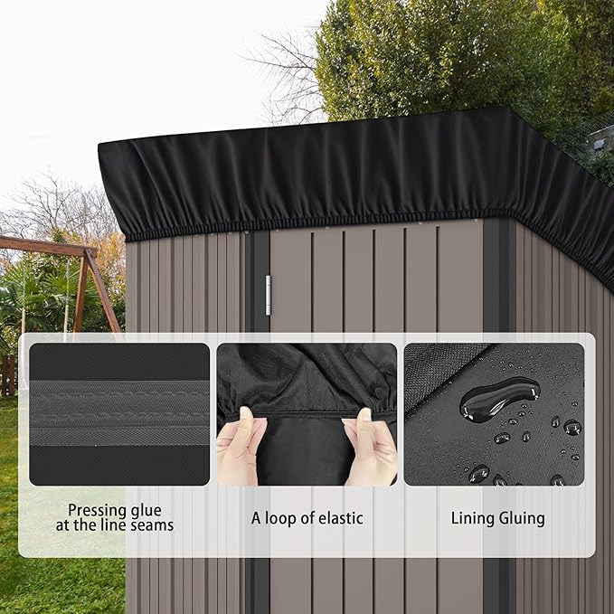 5x3Ft Outdoor Storage Shed Cover & Metal Garden Shed Cover - 640D Oxford Fabric, Weatherproof, Dustproof, Elastic Hem for Secure Fit, Includes 8 Reinforced Silicone Corner Guards (Cover Only)