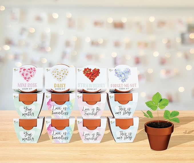 BUZZY Seeds Terracotta Mini Grow Pots Flower Plant Starter Kit – Love Collection Assorted 12-Pack – Indoor DIY Garden Kit – Perfect Wedding Favors, Bridal Shower Gardening Gifts, Valentines