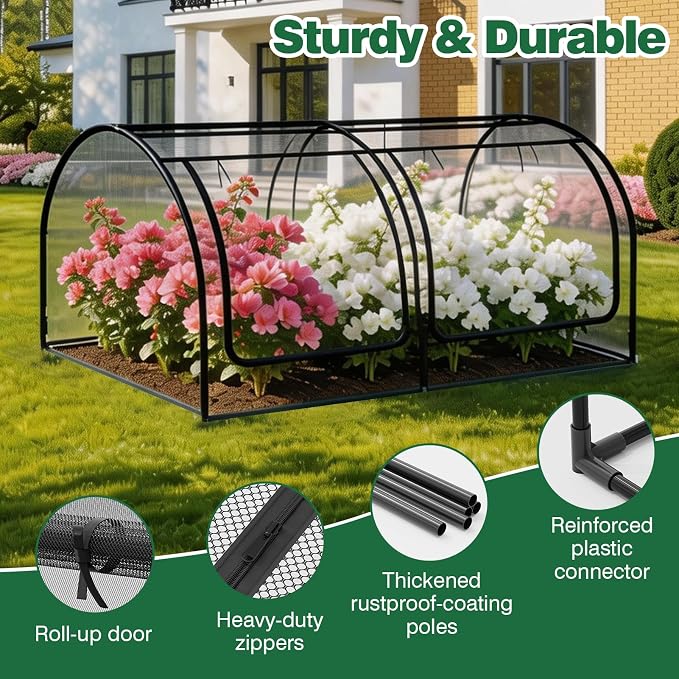 98x49x49in Garden Plant Netting Mesh Cover for Raised Bed, Crop Cage with Roll-up Zipper Door, Plant Protectors from Animals, Large Tunnel Gardening Net for Vegetables Fruits Tomato, Black