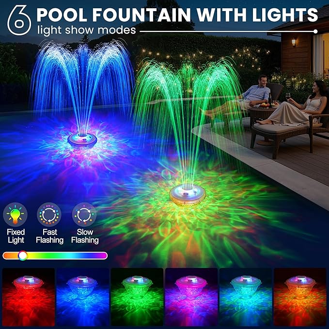 AearKing Floating Pool Fountain with Lights Show, Pool Water Fountain with Anchor, Above Ground Pool Water Fountains Pump with Rope, Swimming Pool Fountains for Inground Pools