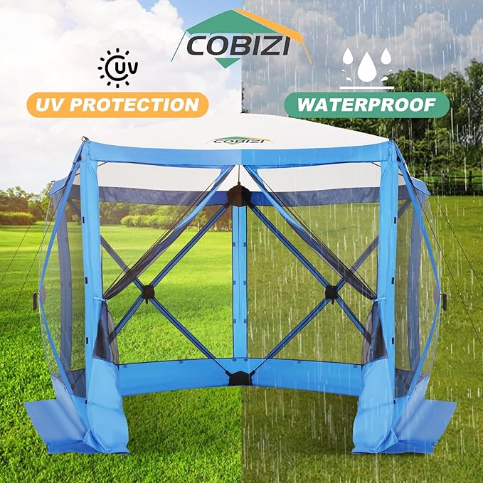 COBIZI 10x10 FT Pop up Gazebo, Popup Canopy Tent,Instant Screened in Gazebos, Waterproof Portable Outdoor Small Screen Tents Sun Shelter,carpas para Patio for Camping, Garden and Backyard,Blue