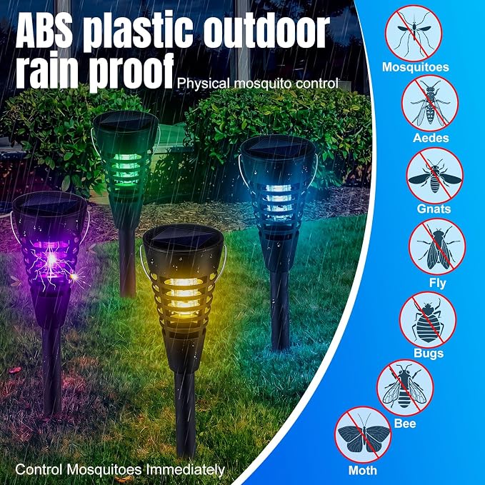 Qualirey 4 Pack Solar Bug Zapper & Mosquito Killer Outdoor Waterproof Cone-Shaped LED Light Mosquito Repellent for Patio, Garden, Yard, Camping - Hanging/Insertion Design (Colored & Purple Light)