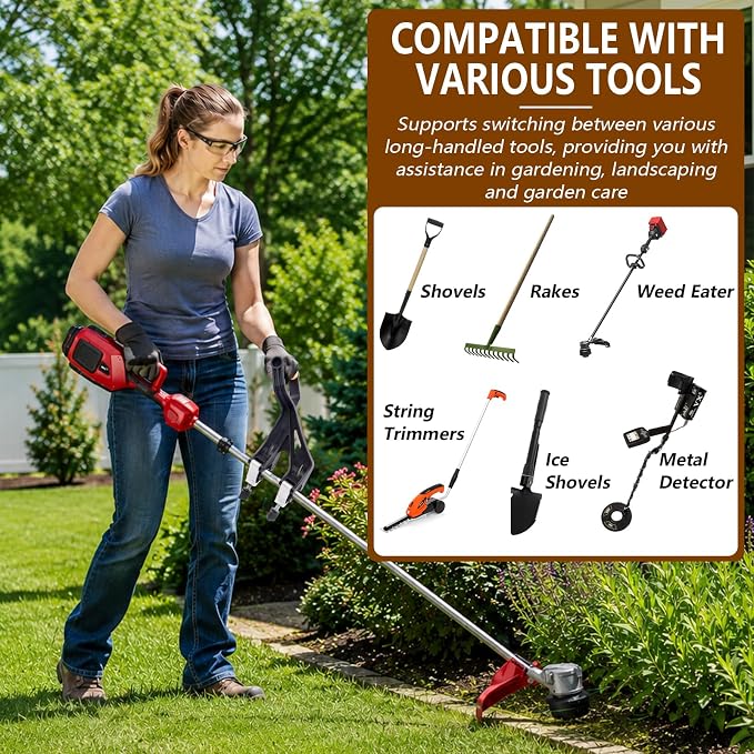 KJX Upgraded Shovel Handle Extension, Ergonomic Weed Trimmer Handle Replacement, Back Saver Attachment Universal Fit for Weed Trimmers, Rakes, String Trimmers, Shovels and More Yard Tools