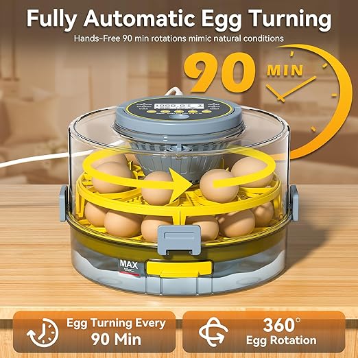 Egg Incubator for Hatching Eggs – 20-Egg Capacity with Automatic Egg Turner, Temperature & Humidity Control, LED Egg Candler, 360° Viewing for Chicken, Duck, Quail & Goose Parrot & Pigeon