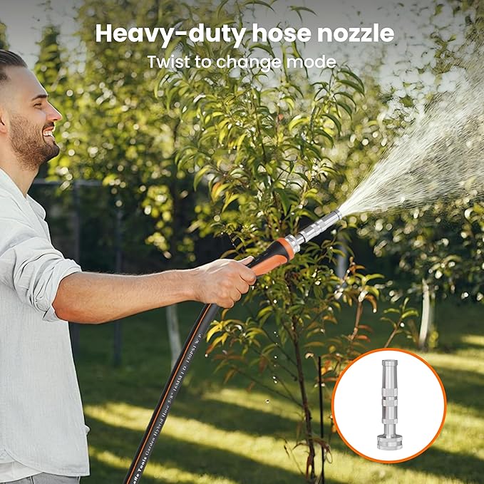 Giraffe Tools Garden Hose 5/8", Water Hose Heavy Duty, Flexible, Lightweight Hybrid Hose with Swivel Handle, with Water Timer Nozzle and Yard Sprinkler, 25ft Male to Female Fittings, Burst 600 PSI