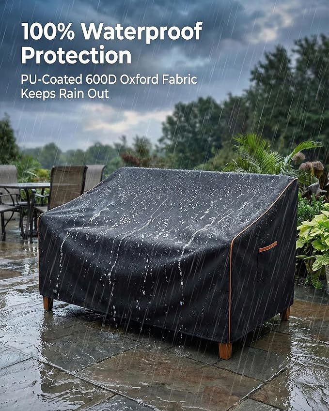 Outdoor Sofa Cover, Waterproof Patio Furniture Cover 60W x 36D x 33H inches Heavy Duty 600D Oxford Fabric Black