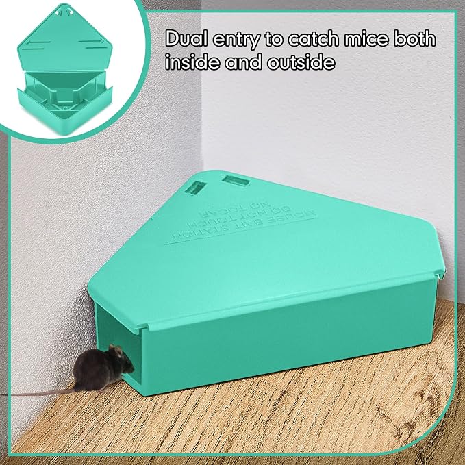 Qualirey 36 Pcs Mice Station with Key Triangle Mouse Station Lockable Reusable Bait Box, Enclosed Design for Indoor and Outdoor Use, Suitable for Small Mice (Blue)